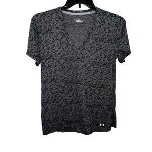 Under Armour Womens HeatGear V-Neck Short Sleeve Training Shirt Grey Camo XL